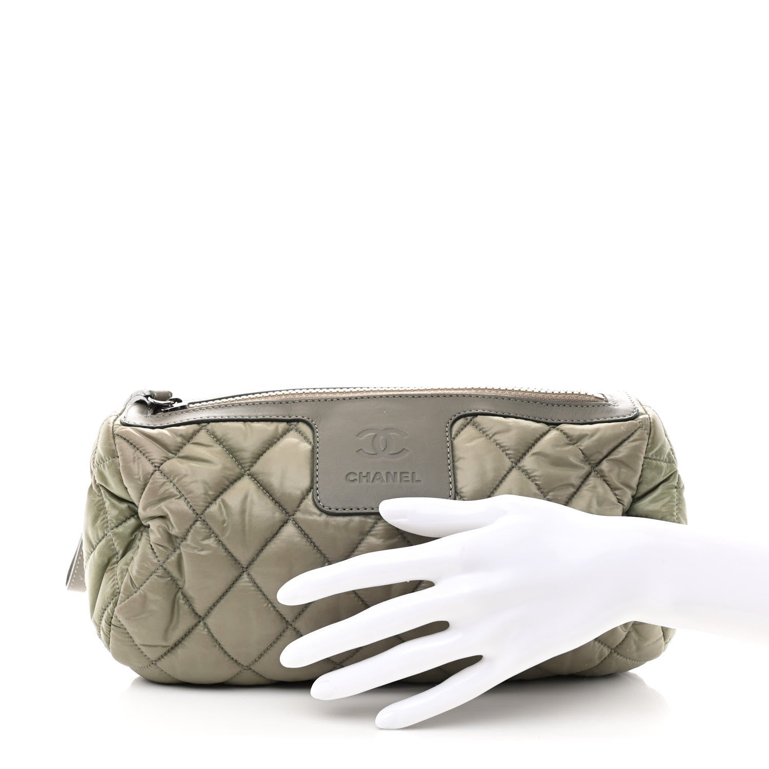 Nylon Quilted Cocoon Wristlet Grey