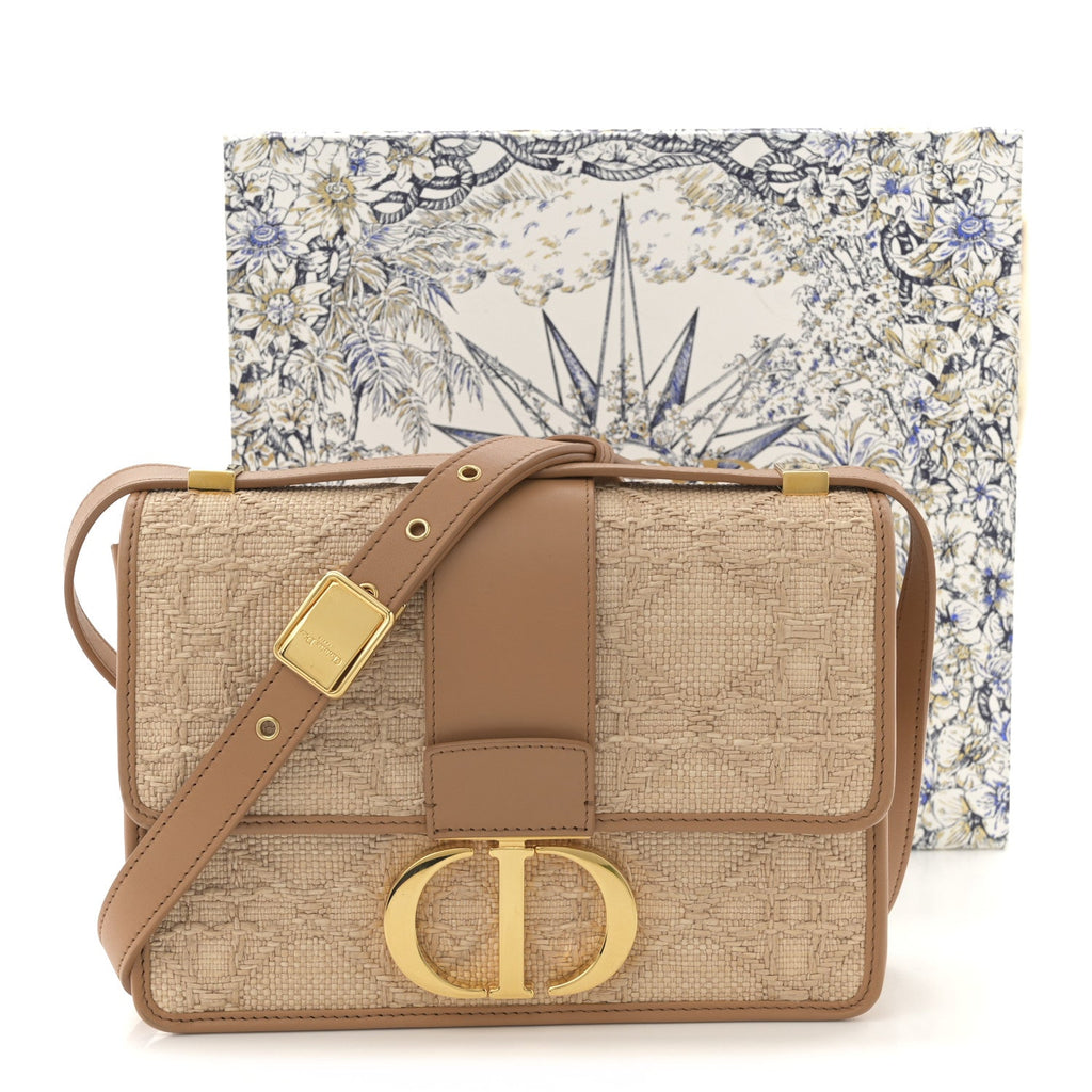 Christian Dior Raffia Calfskin 30 Montaigne Flap Bag Beige