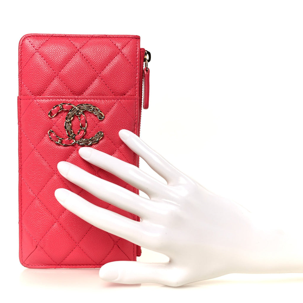 Caviar Quilted French New Wave Flat Wallet Pouch Pink