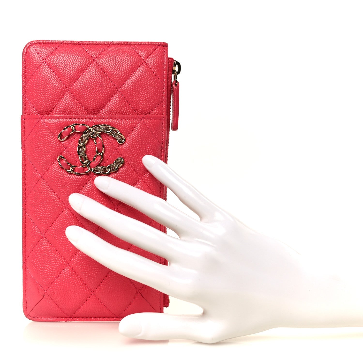 Caviar Quilted French New Wave Flat Wallet Pouch Pink