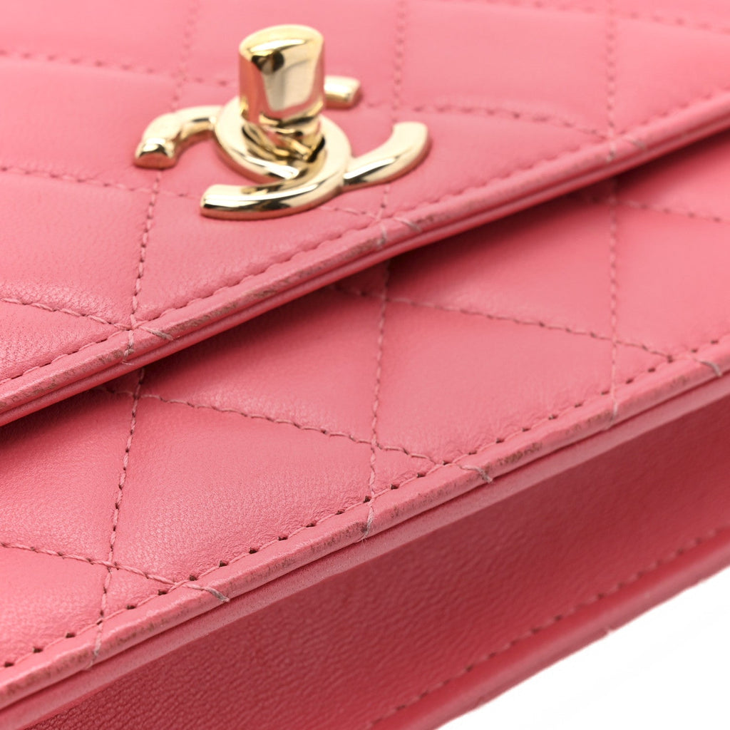 Chanel Lambskin Quilted Trendy CC Wallet On Chain WOC Bright Pink