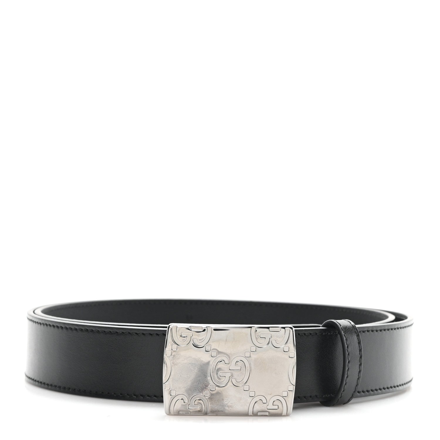 Gucci Plutone Calfskin Plaque GG 30mm Belt 100 40 Black