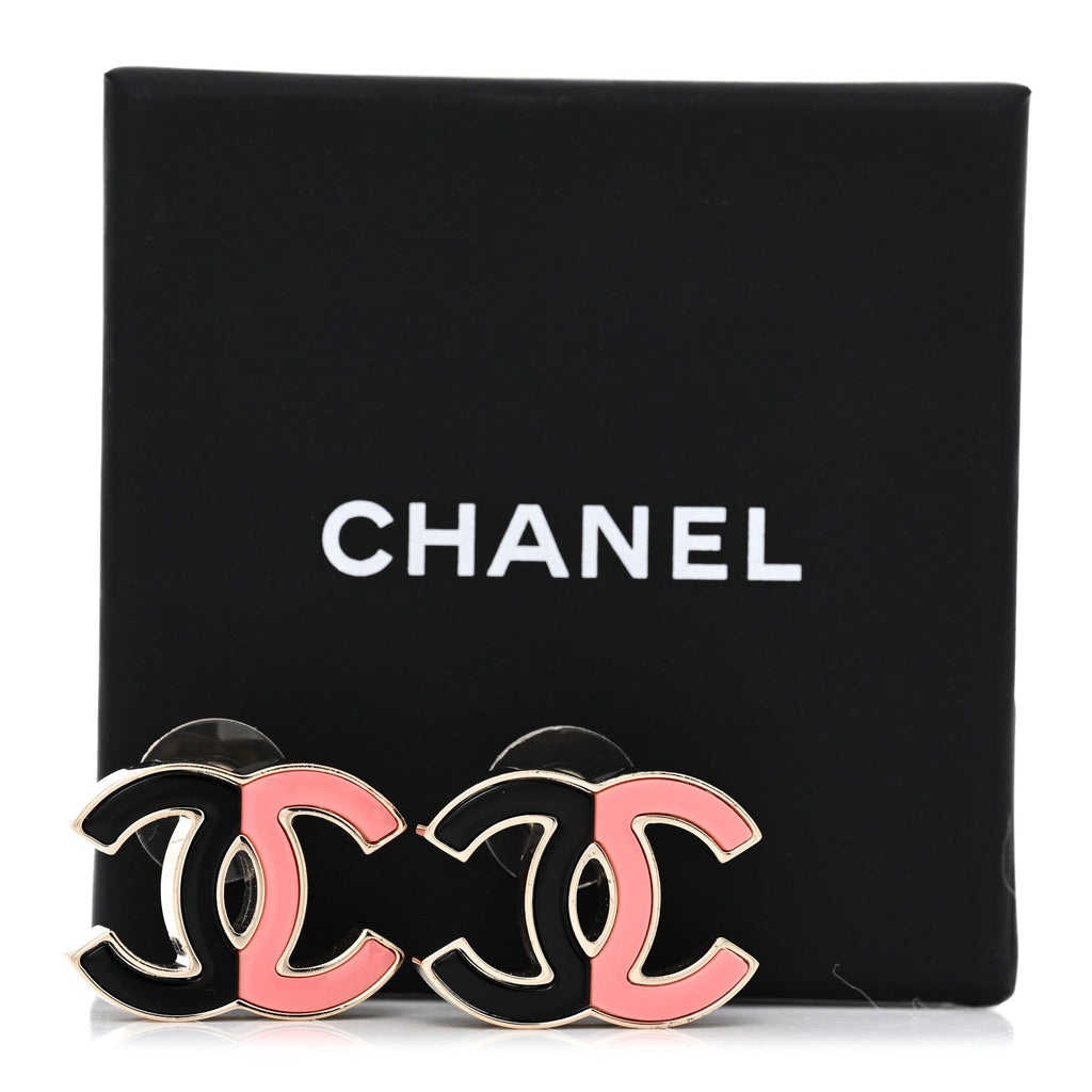 Enamel Large CC Earrings Black Pink