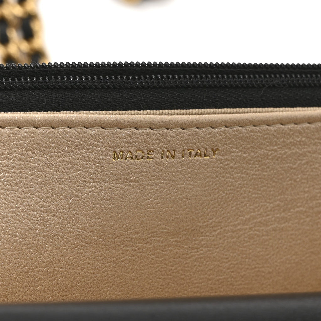 Chanel Shiny Lambskin Quilted Dynasty Wallet On Chain WOC Black