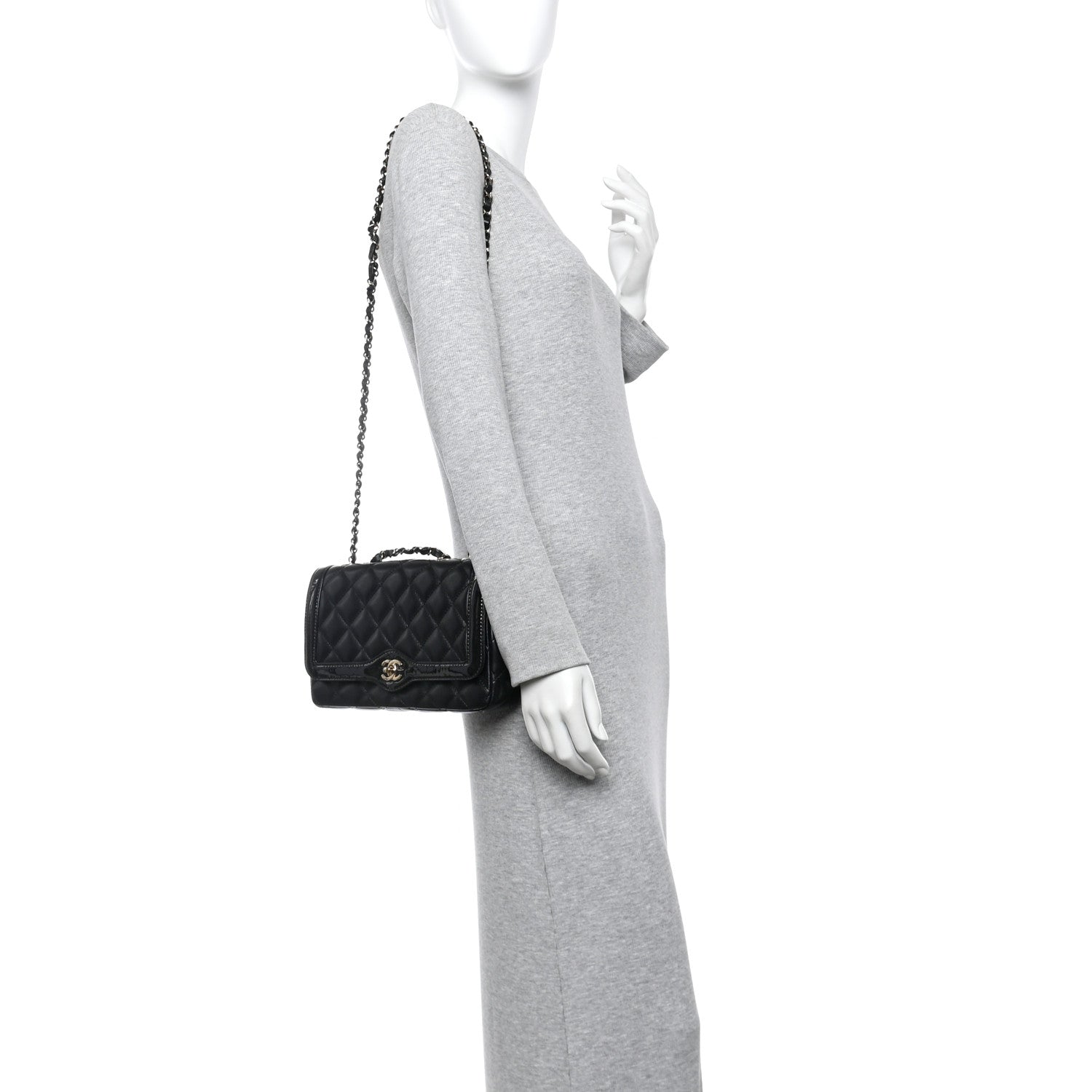 Chanel Lambskin Patent Calfskin Quilted Small Flap Bag Black