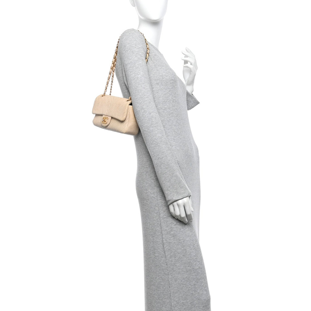Chanel Calfskin Chevron Small Surpique Flap Beige