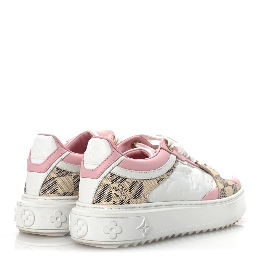 Louis Vuitton Monogram Embossed Calfskin Damier Azur Time Out Sneakers 36 Rose Clair Pink