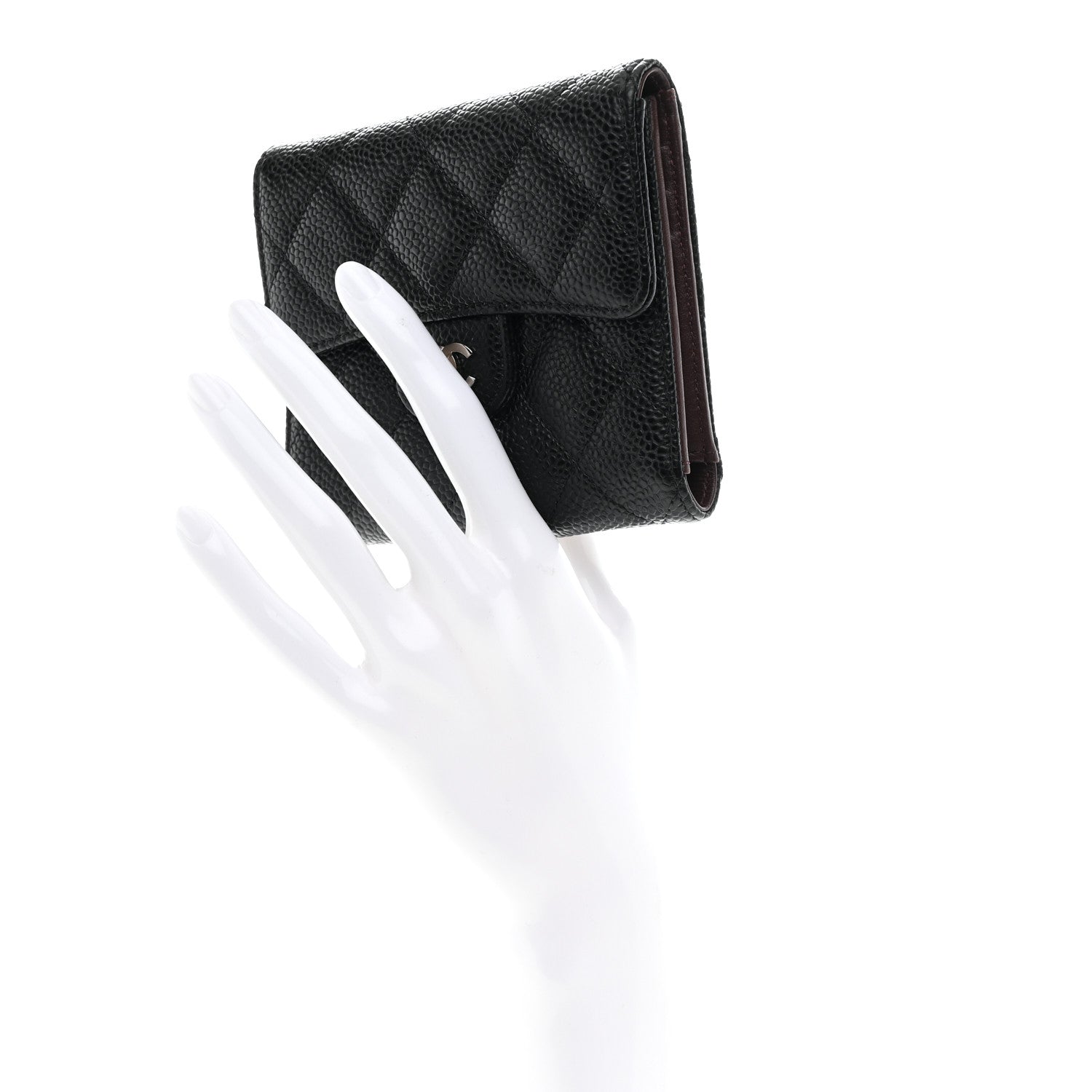 Caviar Quilted Compact Flap Wallet Black