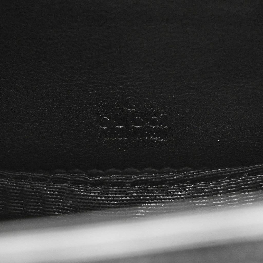 Gucci Sequin Lizard Embossed GG Mini Bamboo 1947 Top Handle Chain Bag Black White