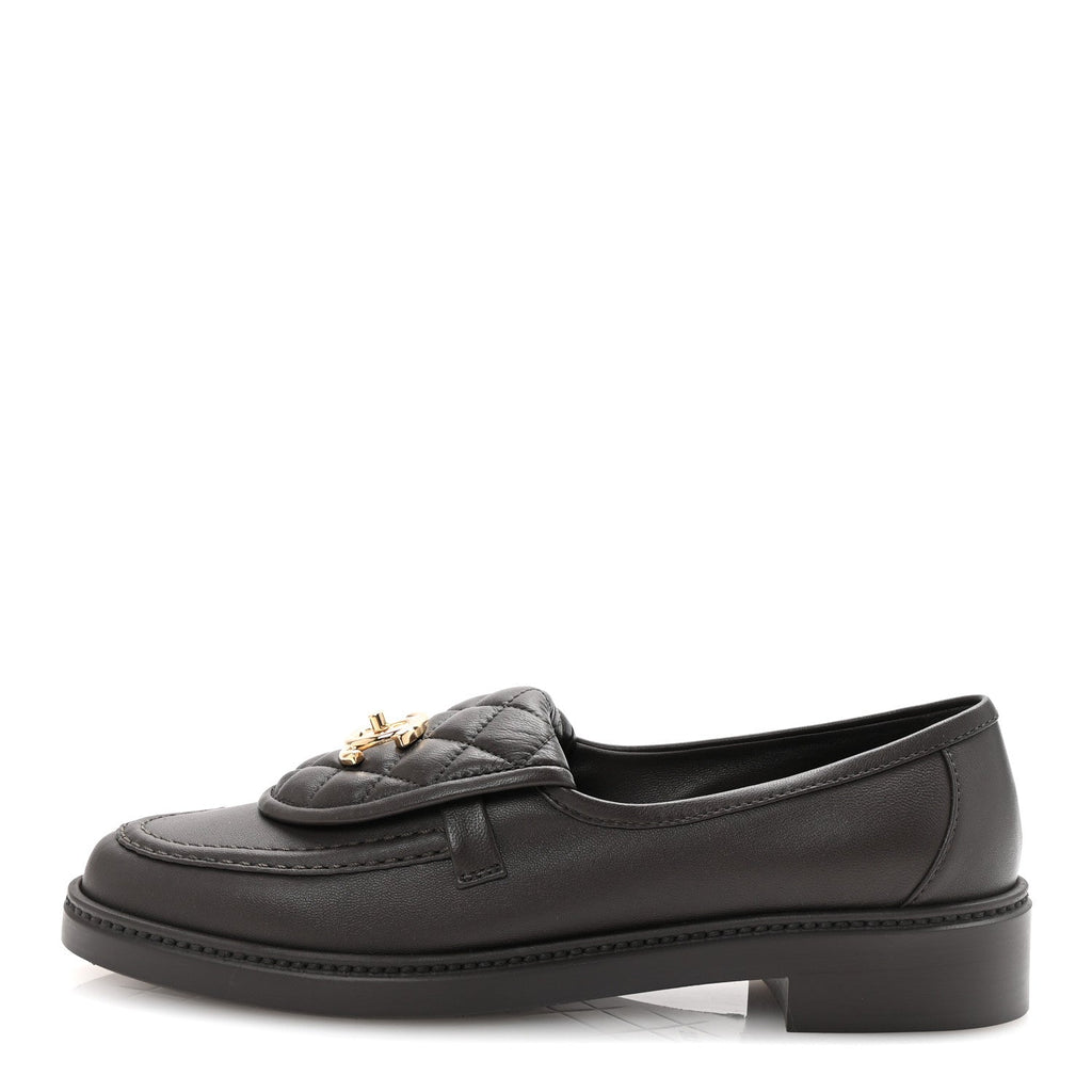 Lambskin Quilted CC Turnlock Loafers 38.5 Dark Brown