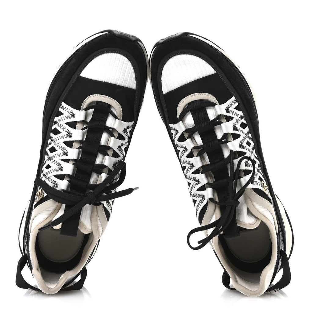 Fabric Suede Calfskin Sneakers 41 Black Beige White