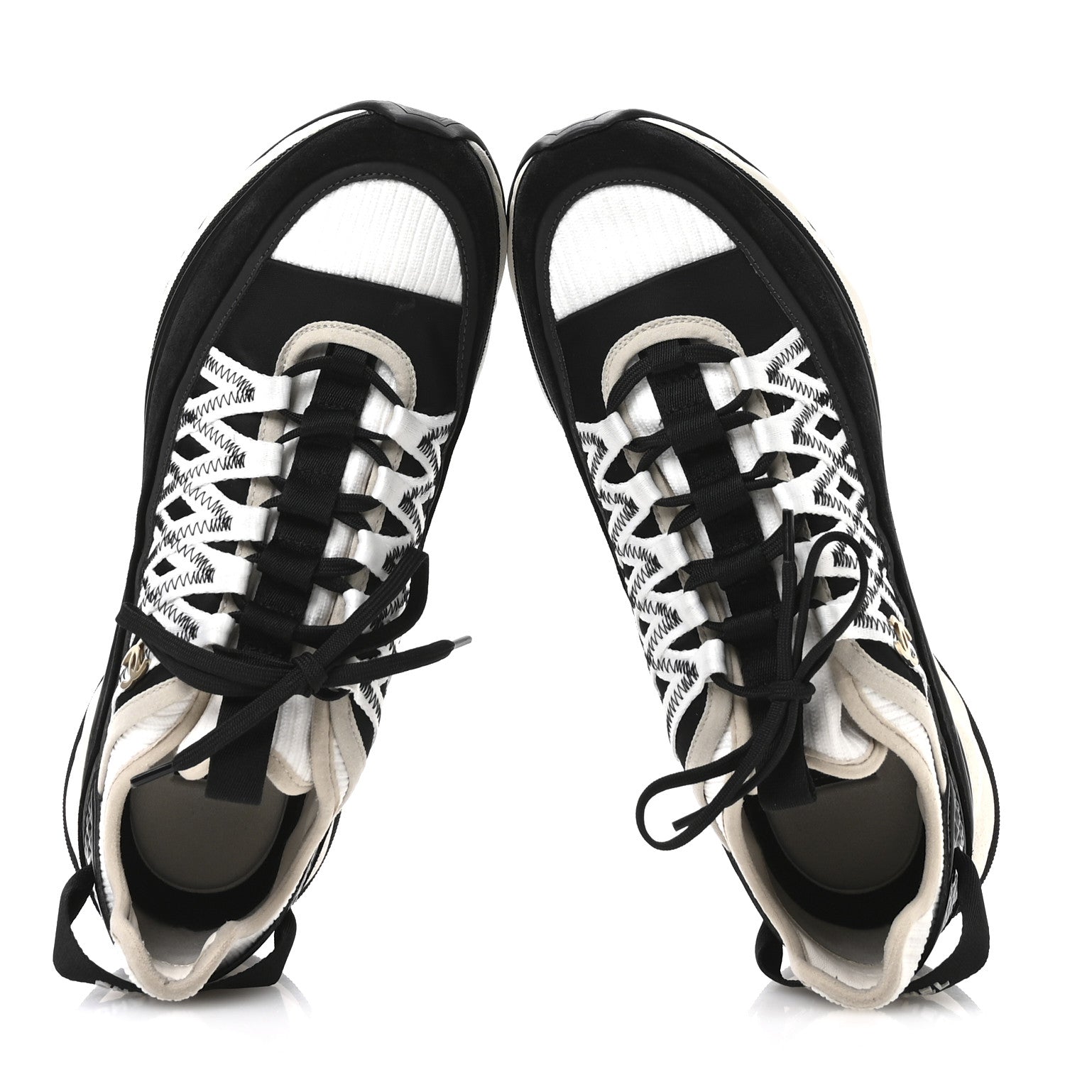 Fabric Suede Calfskin Sneakers 41 Black Beige White