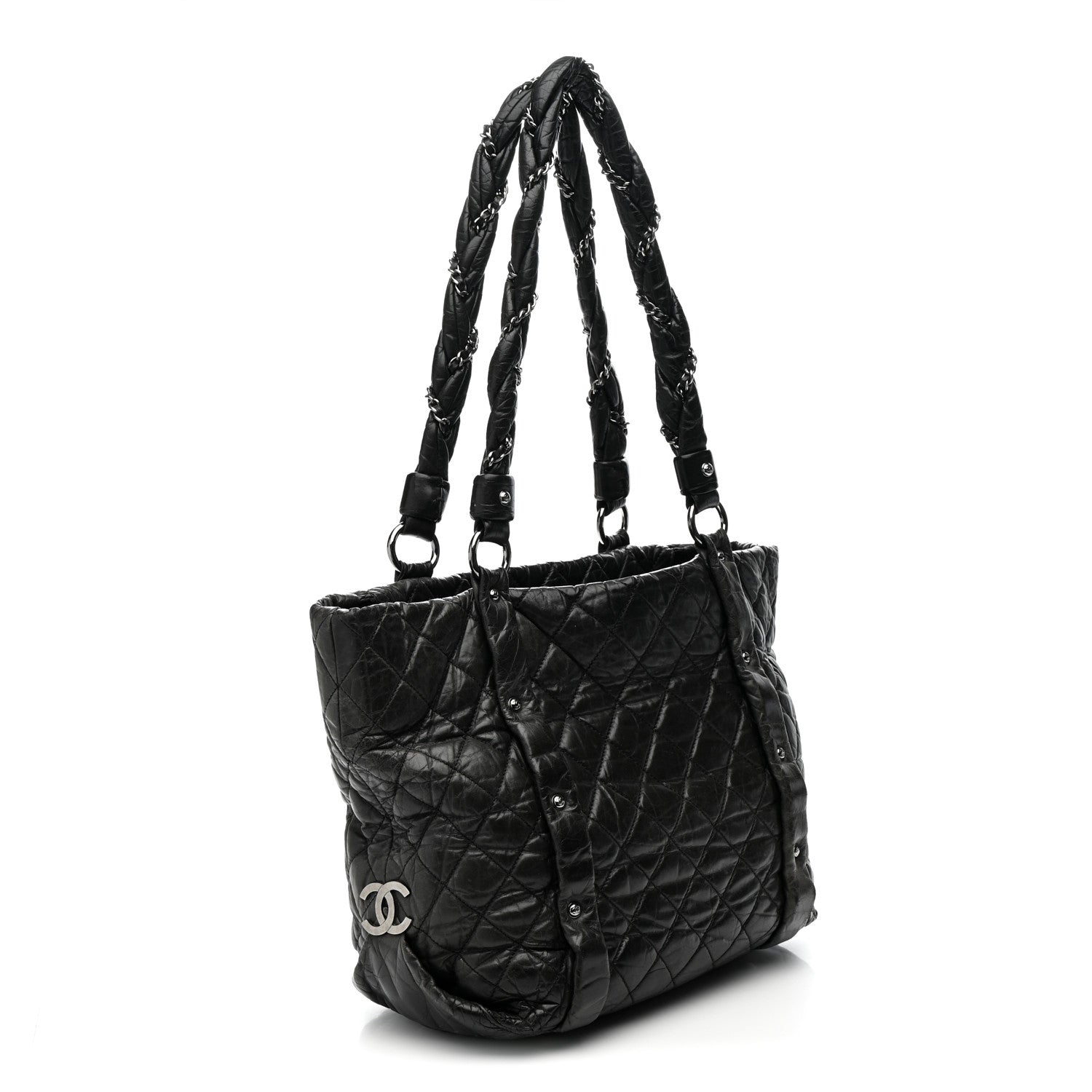 Chanel Distressed Lambskin Vintage Ligne Lady Braid Tote Black