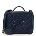 Chanel Caviar Quilted Medium CC Filigree Vanity Case Navy