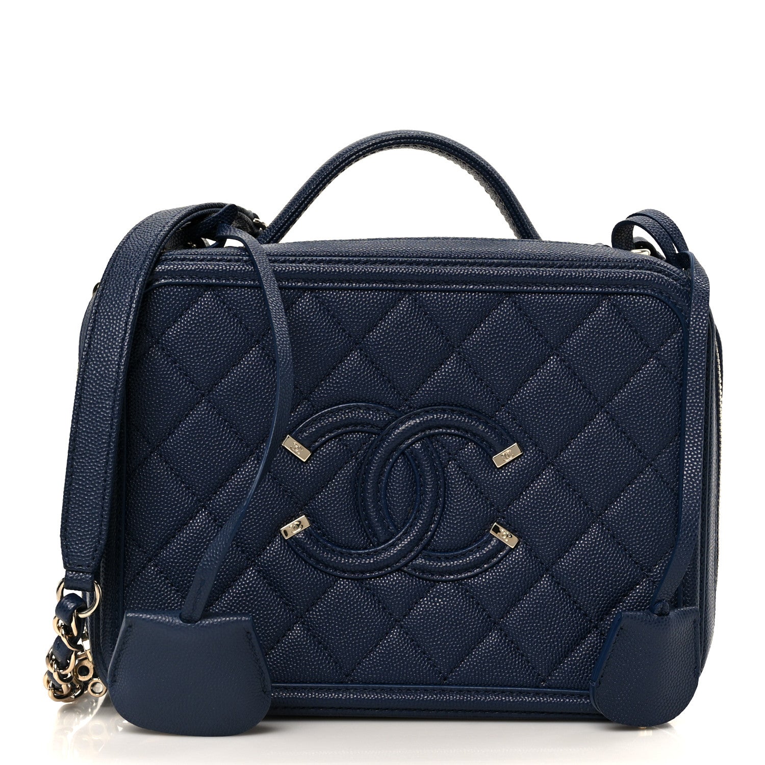 Chanel Caviar Quilted Medium CC Filigree Vanity Case Navy