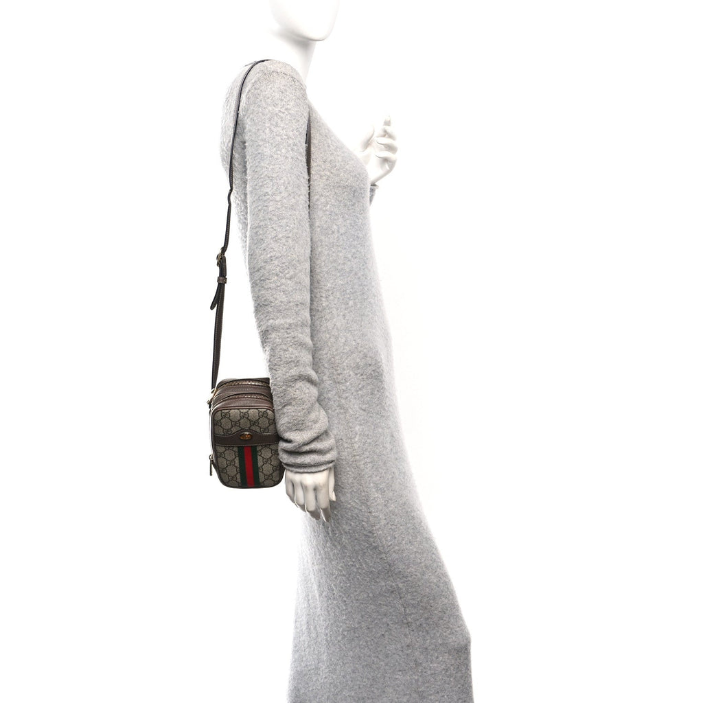 Gucci GG Supreme Monogram Web Mini Ophidia Double Zip Crossbody Bag Beige New Acero