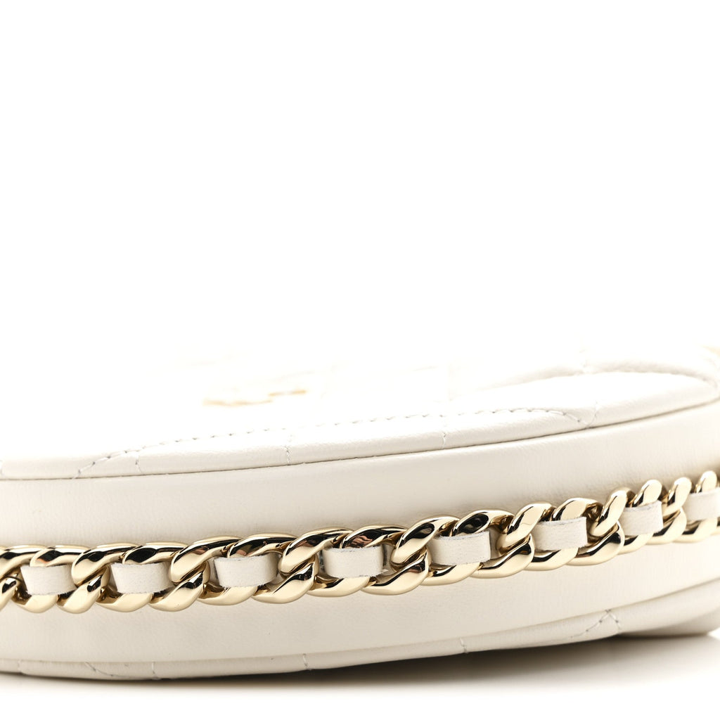 Chanel Lambskin Quilted Chain Around Pouch Hobo White