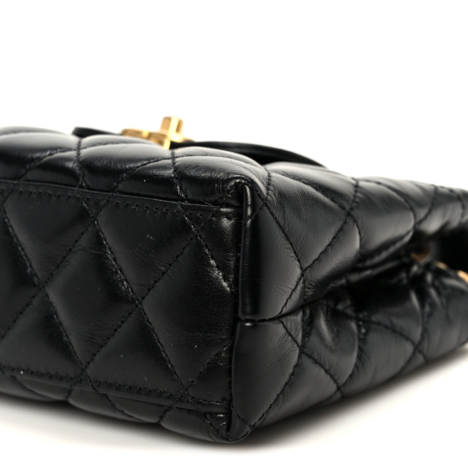 Chanel Shiny Aged Calfskin Quilted Nano Kelly Shopper Black