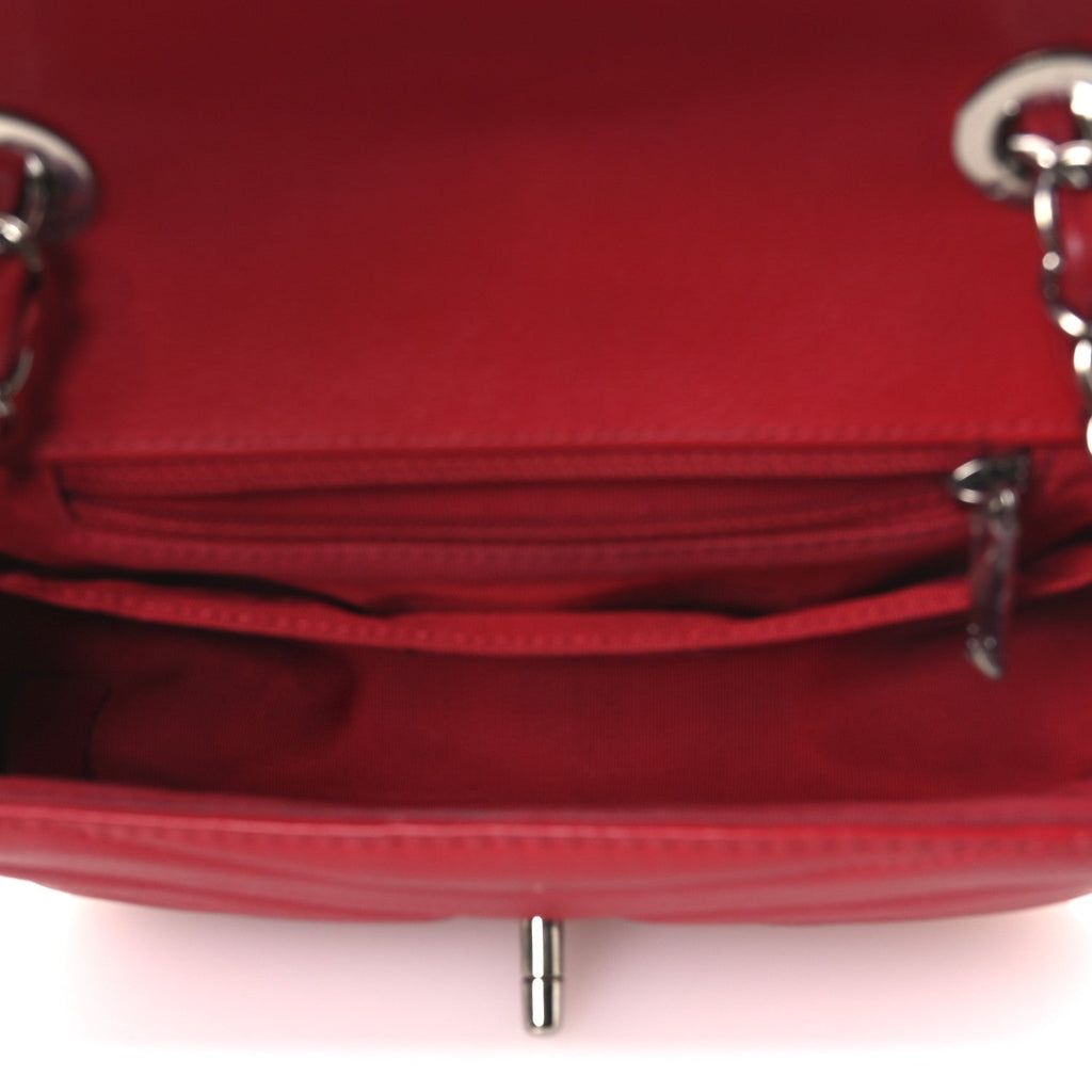 Chanel Caviar Chevron Quilted Small Single Flap Red