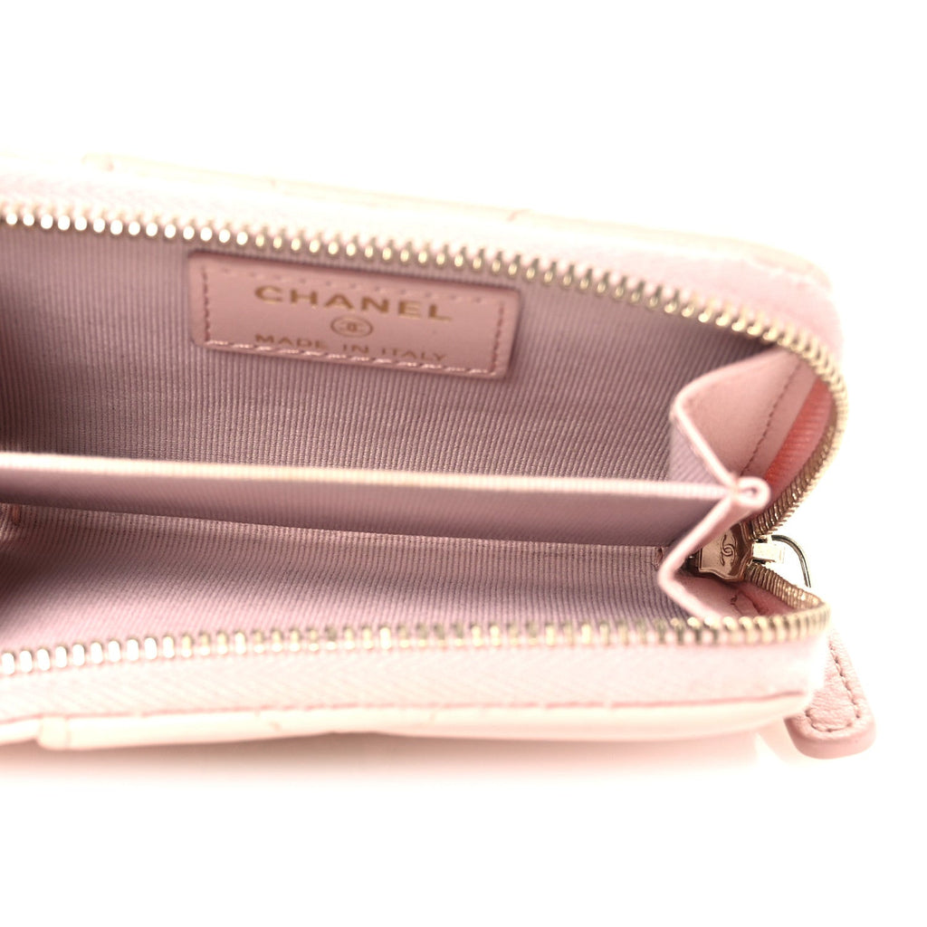Lambskin Quilted Chanel 19 Vertical Zip Card Holder Wallet Light Pink
