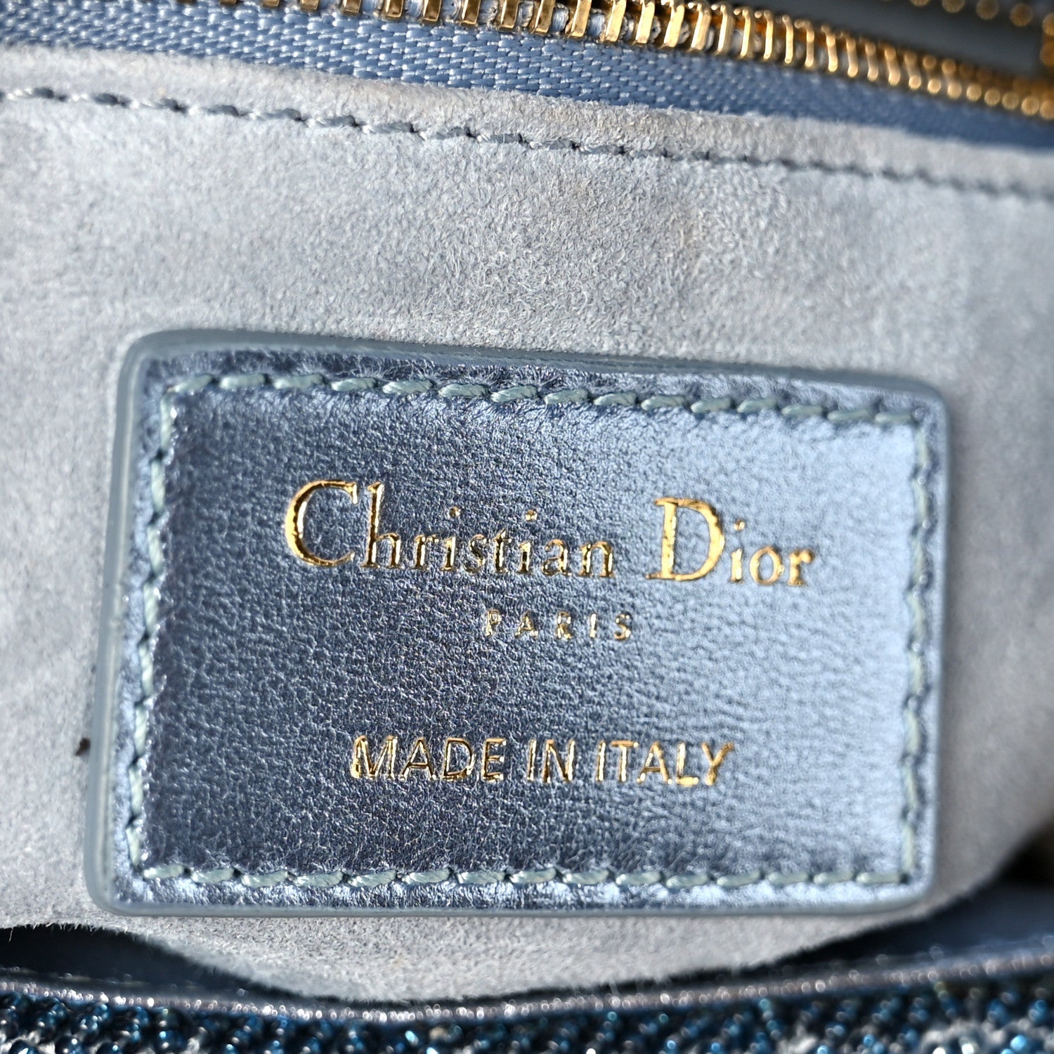 Christian Dior Metallic Calfskin Satin Celestial Bead Embroidery Cannage Mini Lady Dior Blue