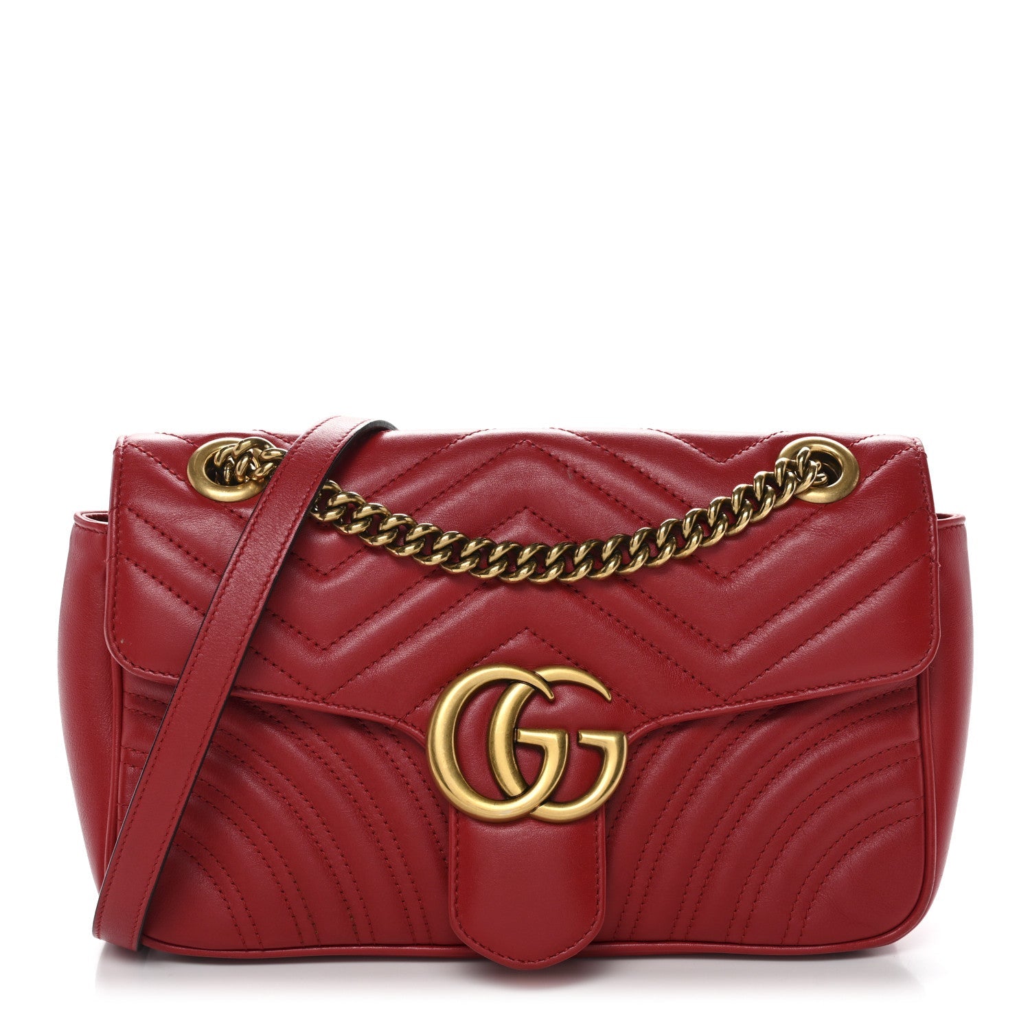 Gucci Calfskin Matelasse Small GG Marmont Shoulder Bag Hibiscus Red