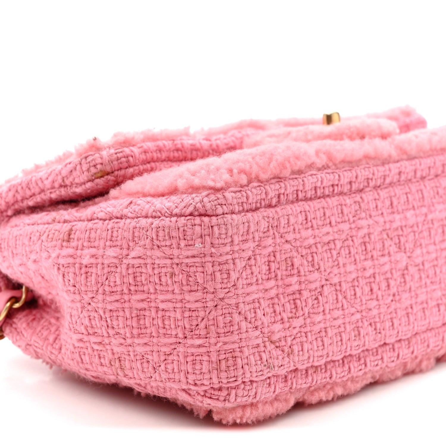Chanel Shearling Tweed Quilted Medium Flap Bag Light Pink