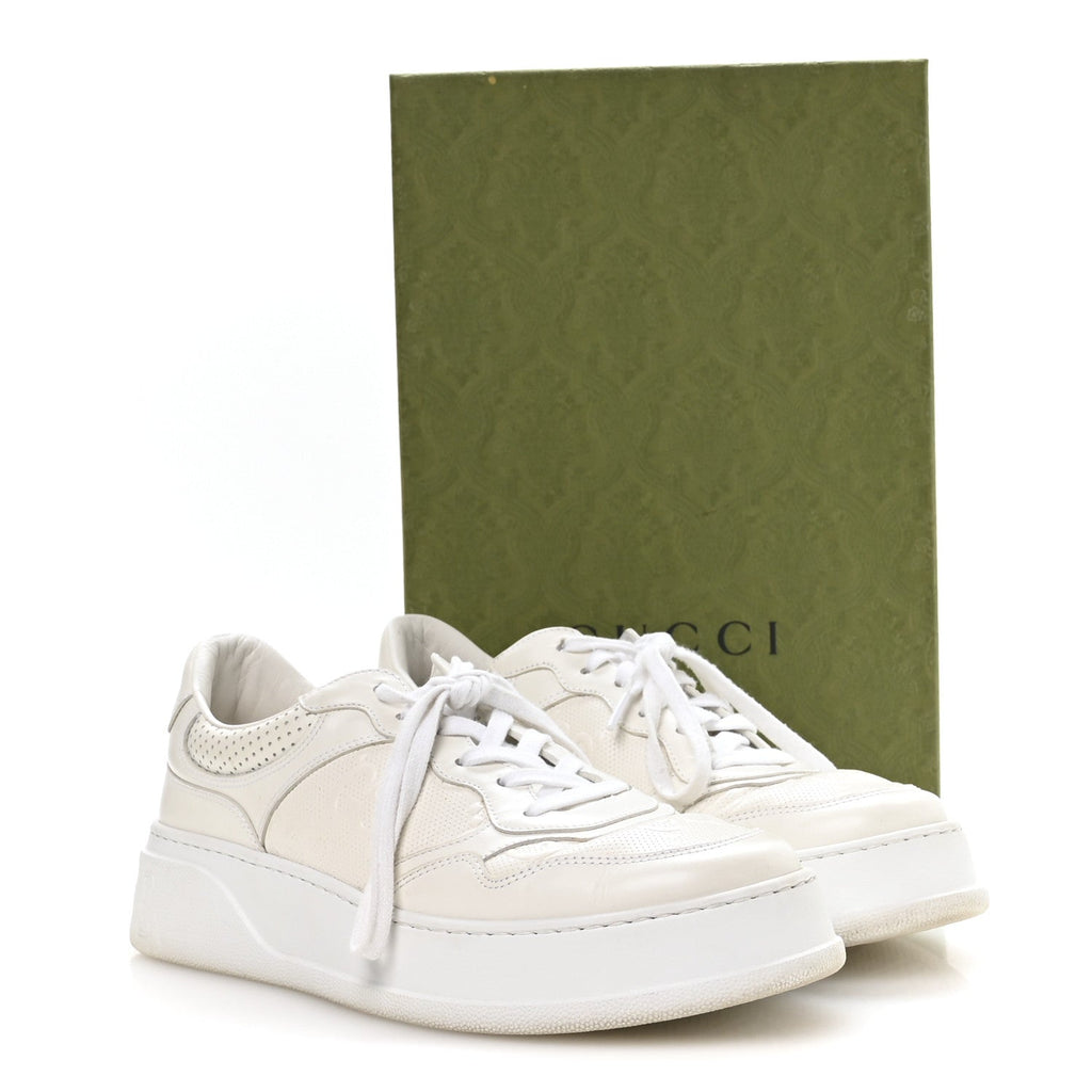 Gucci Calfskin GG Tennis Embossed Perforated Mens Interlocking G 55mm Sneakers 9.5 Great White