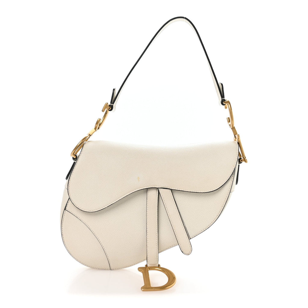 Christian Dior Grained Calfskin Saddle Bag White