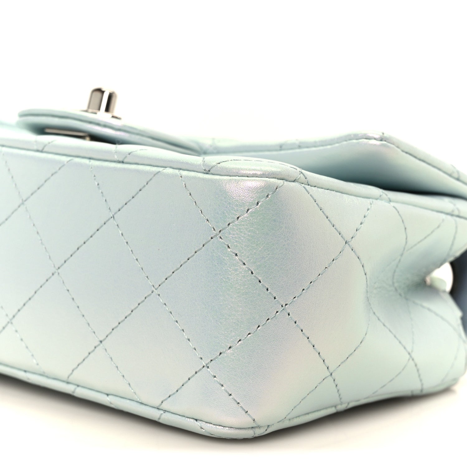Chanel Iridescent Calfskin Quilted Mini Rectangular Flap Light Blue