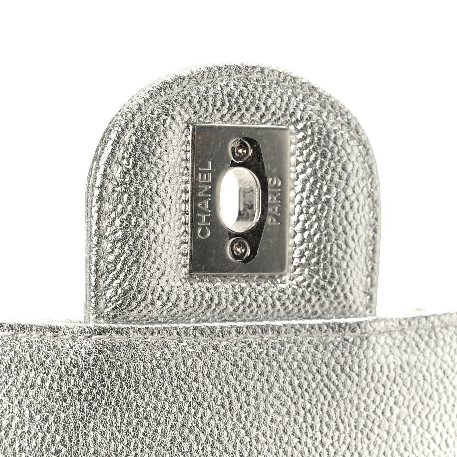 Chanel Metallic Caviar Quilted Mini Square CC Slide Flap Silver