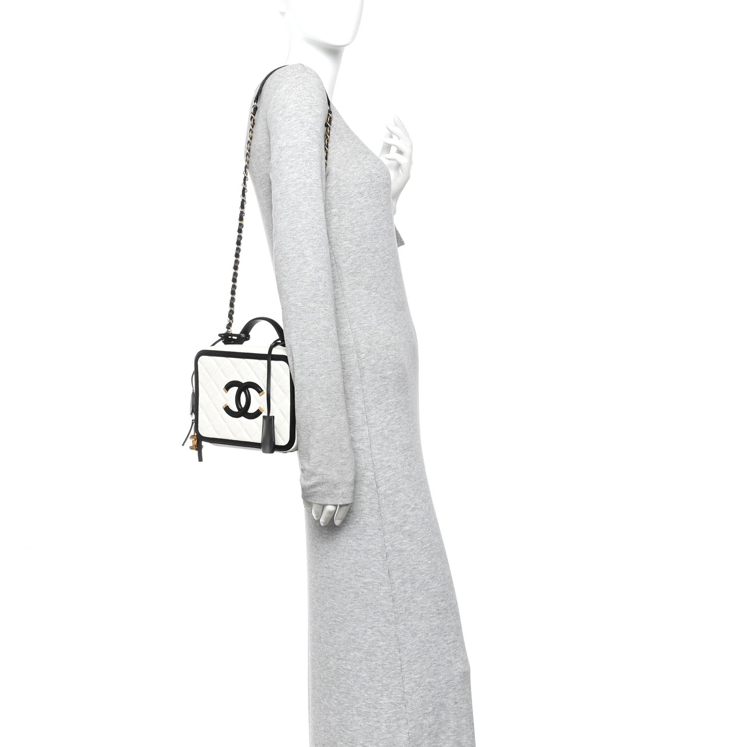 Chanel Caviar Quilted Medium CC Filigree Vanity Case White Black