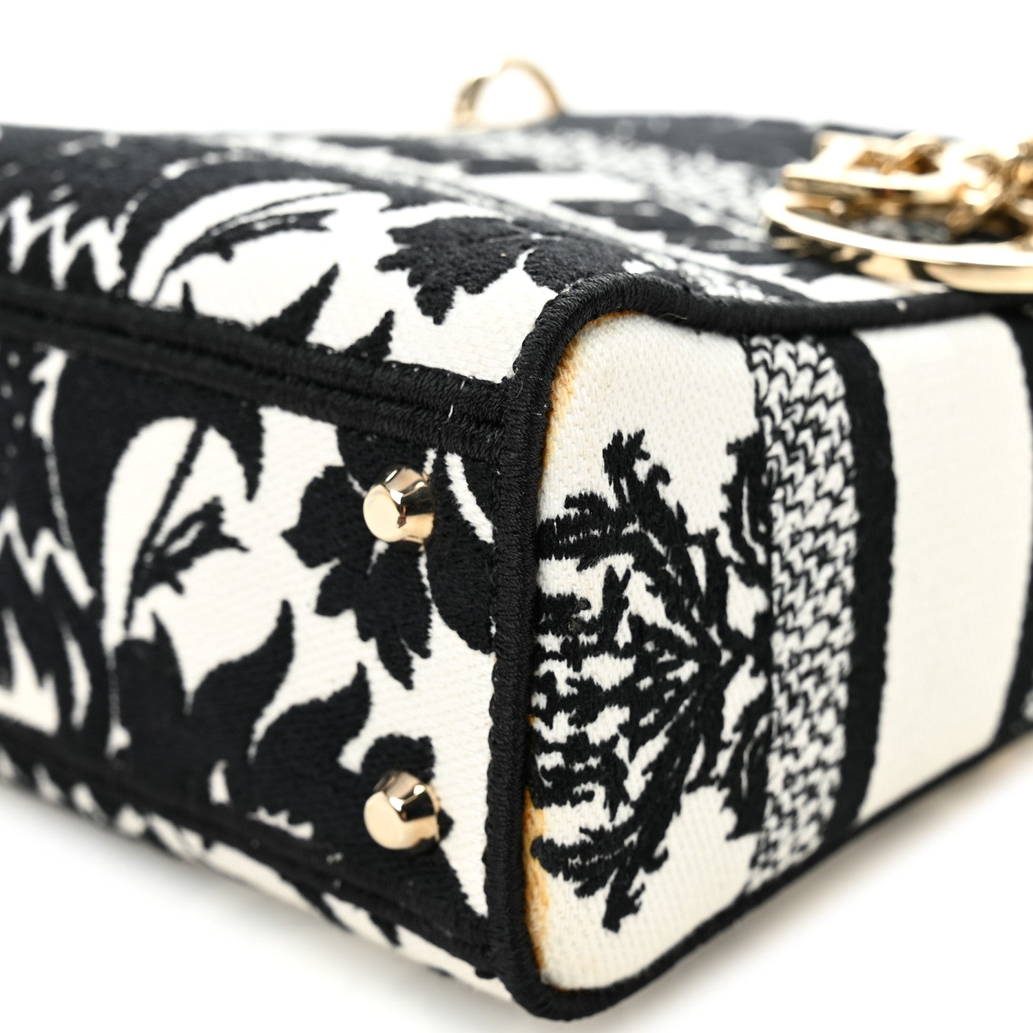 Christian Dior Canvas Petites Fleurs Embroidered Mini Lady D-Lite Black White