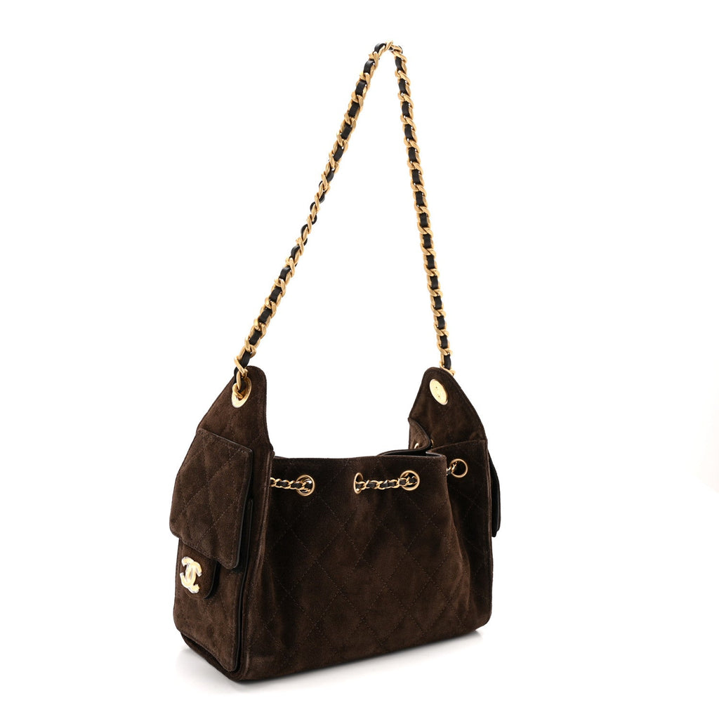 Chanel Suede Quilted Mini Chanel 25 Handbag Dark Brown