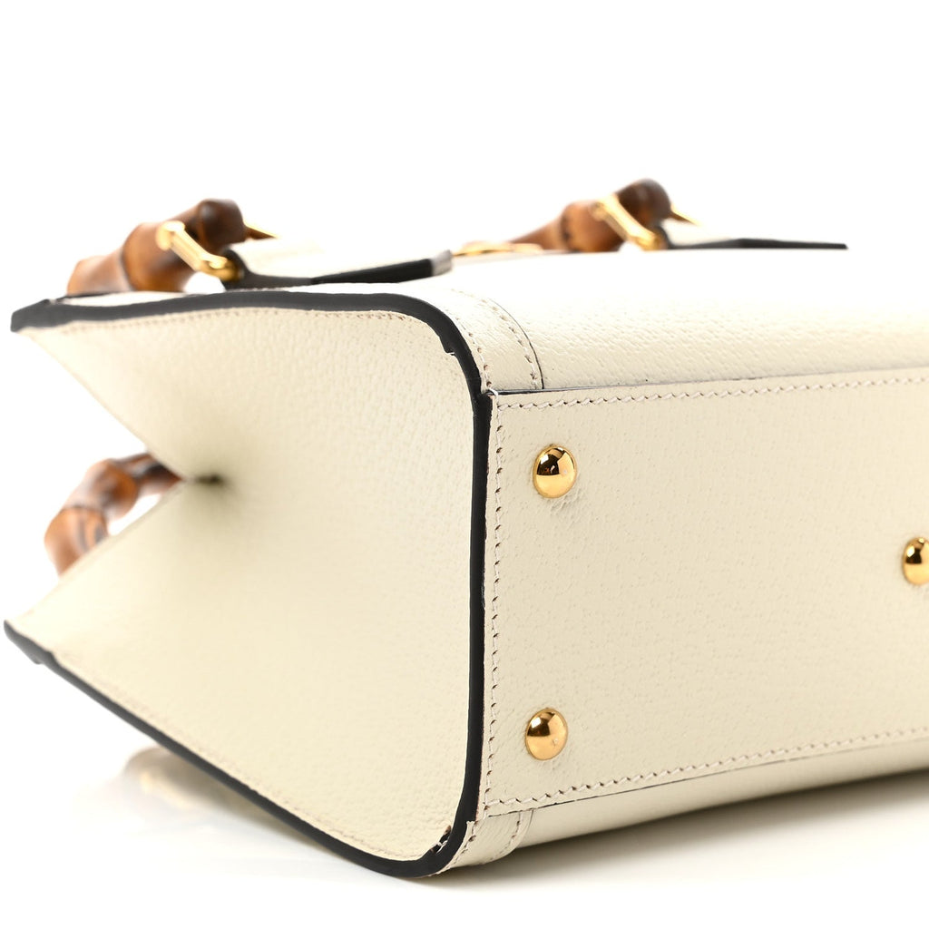 Gucci Textured Calfskin Web Mini Diana Tote Bag Mystic White