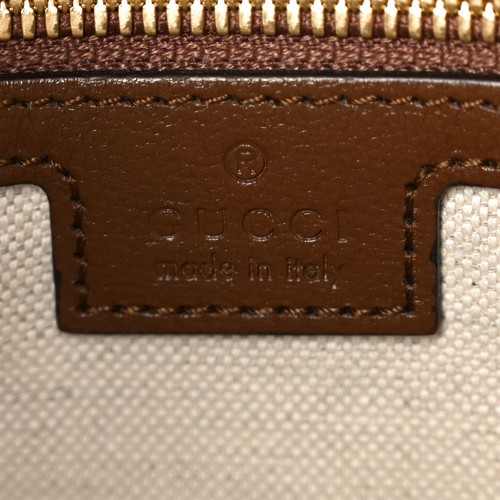 Gucci GG Supreme Monogram Azalea Calfskin Retro Interlocking G Wristlet Messenger Bag Beige Ebony Brown Sugar