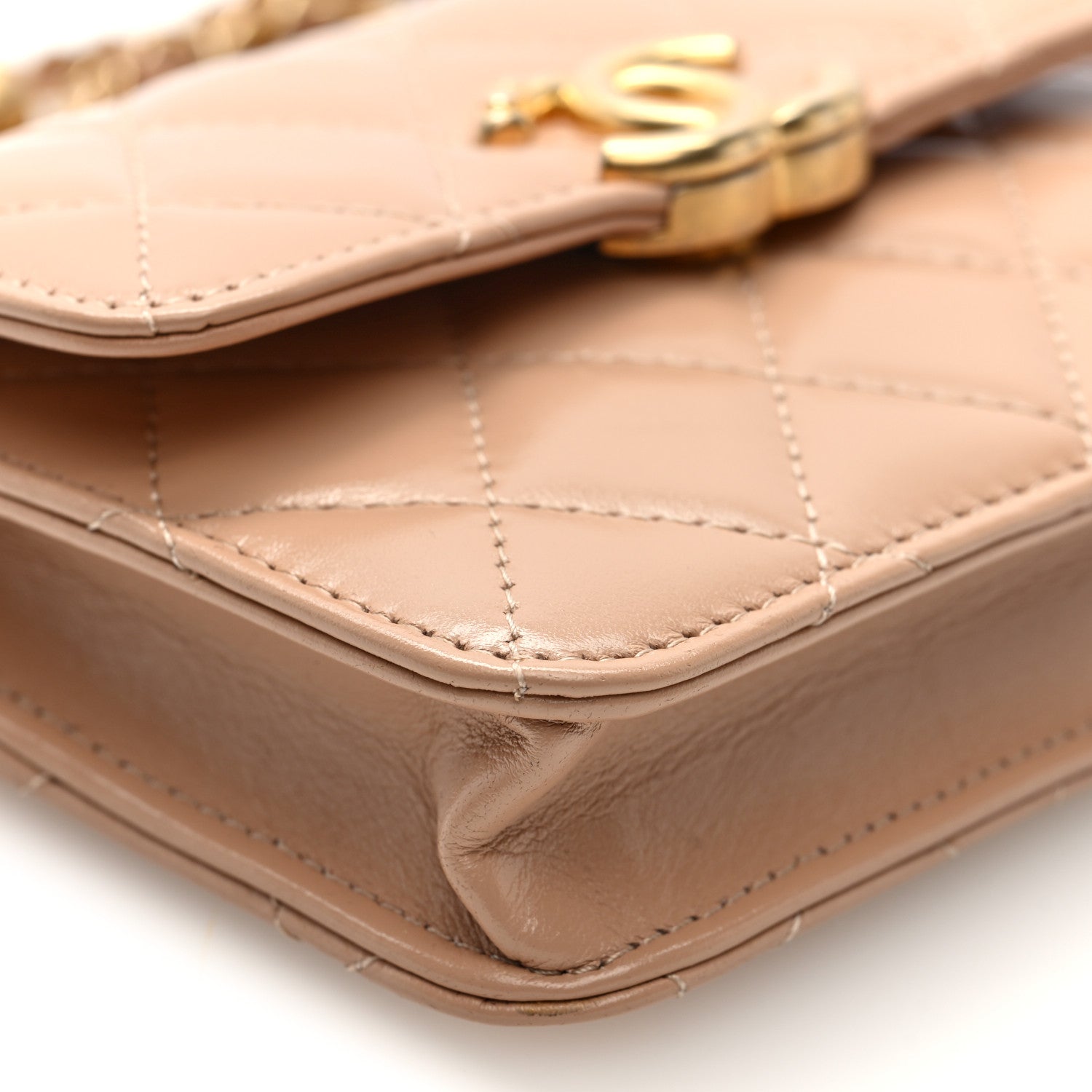 Chanel Calfskin Quilted Perfect Fit Coin Purse With Chain Beige