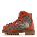 Gucci X THE NORTH FACE Monogram Textured Calfskin Hiking Ankle Boots 37 Beige Ebony Deep Orange