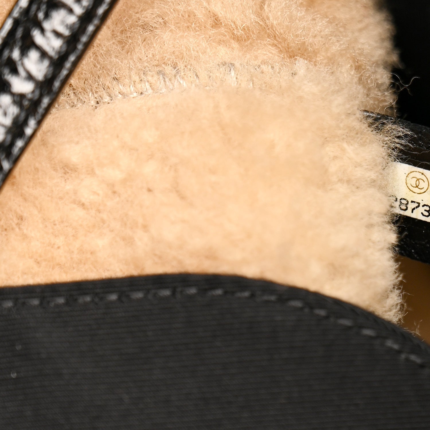 Chanel Shiny Crumpled Sheepskin Shearling CC Mania Tote Bag Black Beige