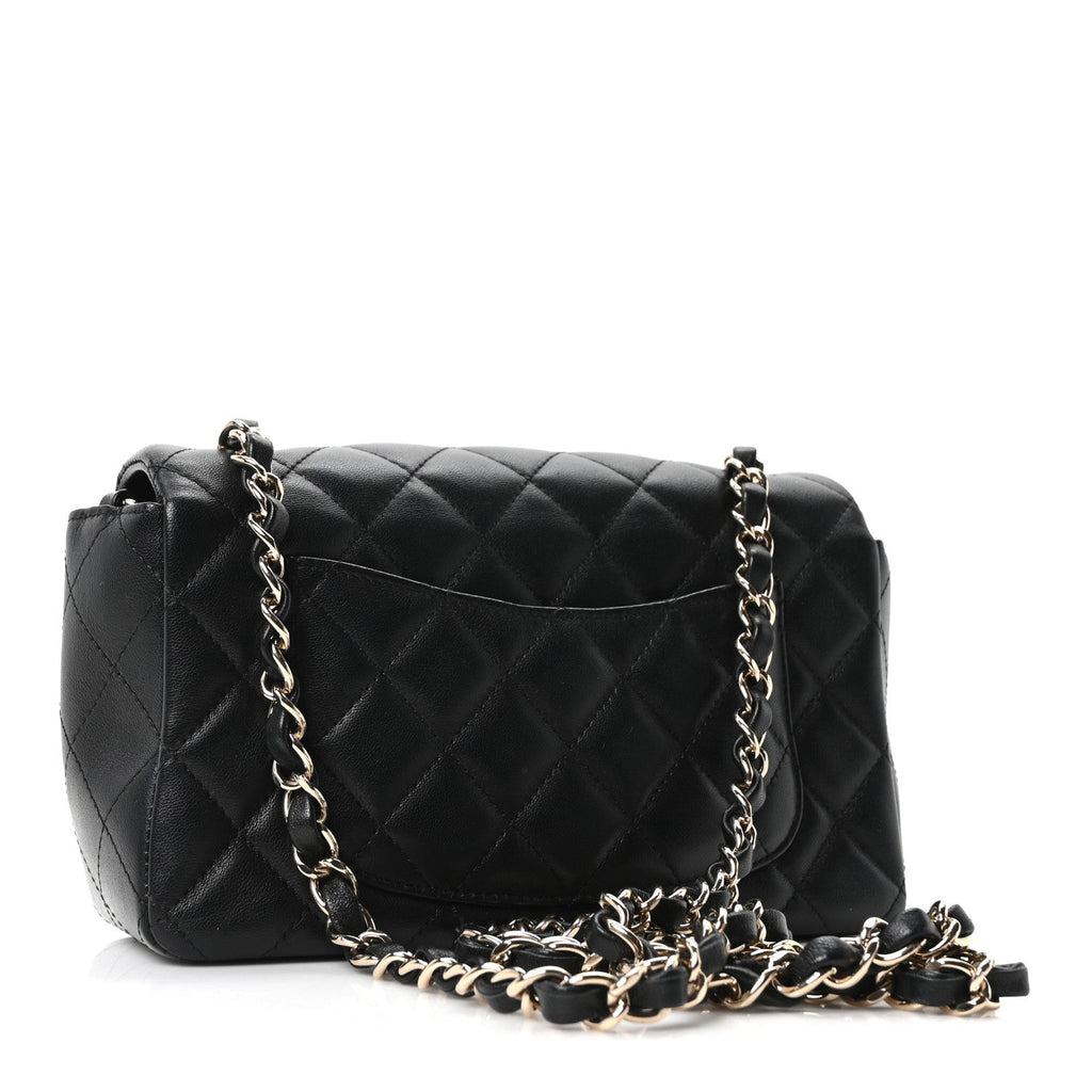 Chanel Lambskin Quilted Mini Rectangular Flap Black