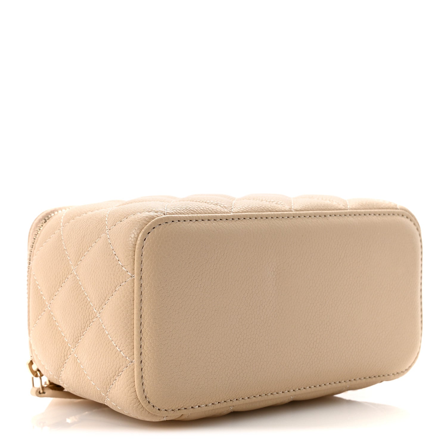 Chanel Caviar Quilted Small Tiny CC Vanity Case With Chain Beige
