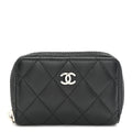Lambskin Quilted Zip Coin Purse Black
