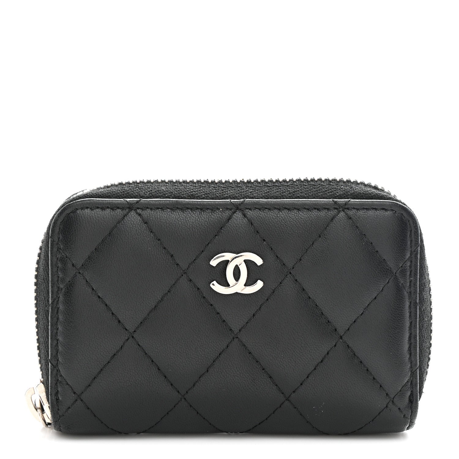 Lambskin Quilted Zip Coin Purse Black
