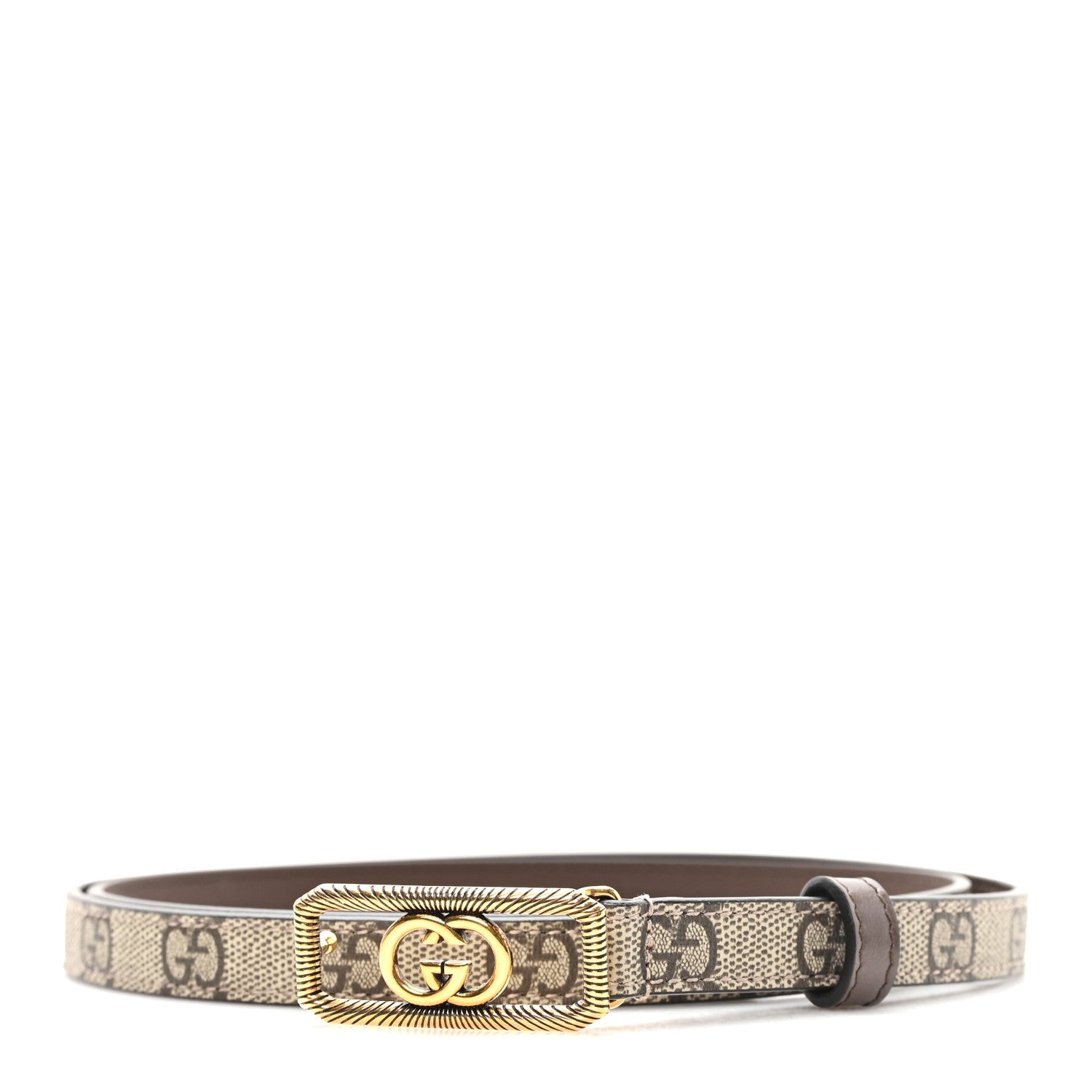 Gucci GG Supreme Monogram Plutone Calfskin Interlocking G 15mm Belt 100 40 Beige Ebony New Acero