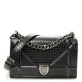 Christian Dior Metallic Patent Micro-Cannage Medium Diorama Flap Bag Onyx Black