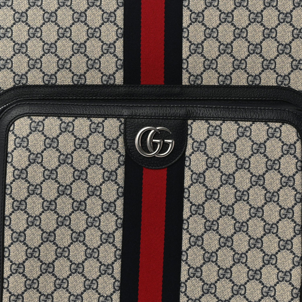 Gucci GG Supreme Monogram Textured Dollar Calfskin Web Large Savoy Trolley Suitcase Beige Blue