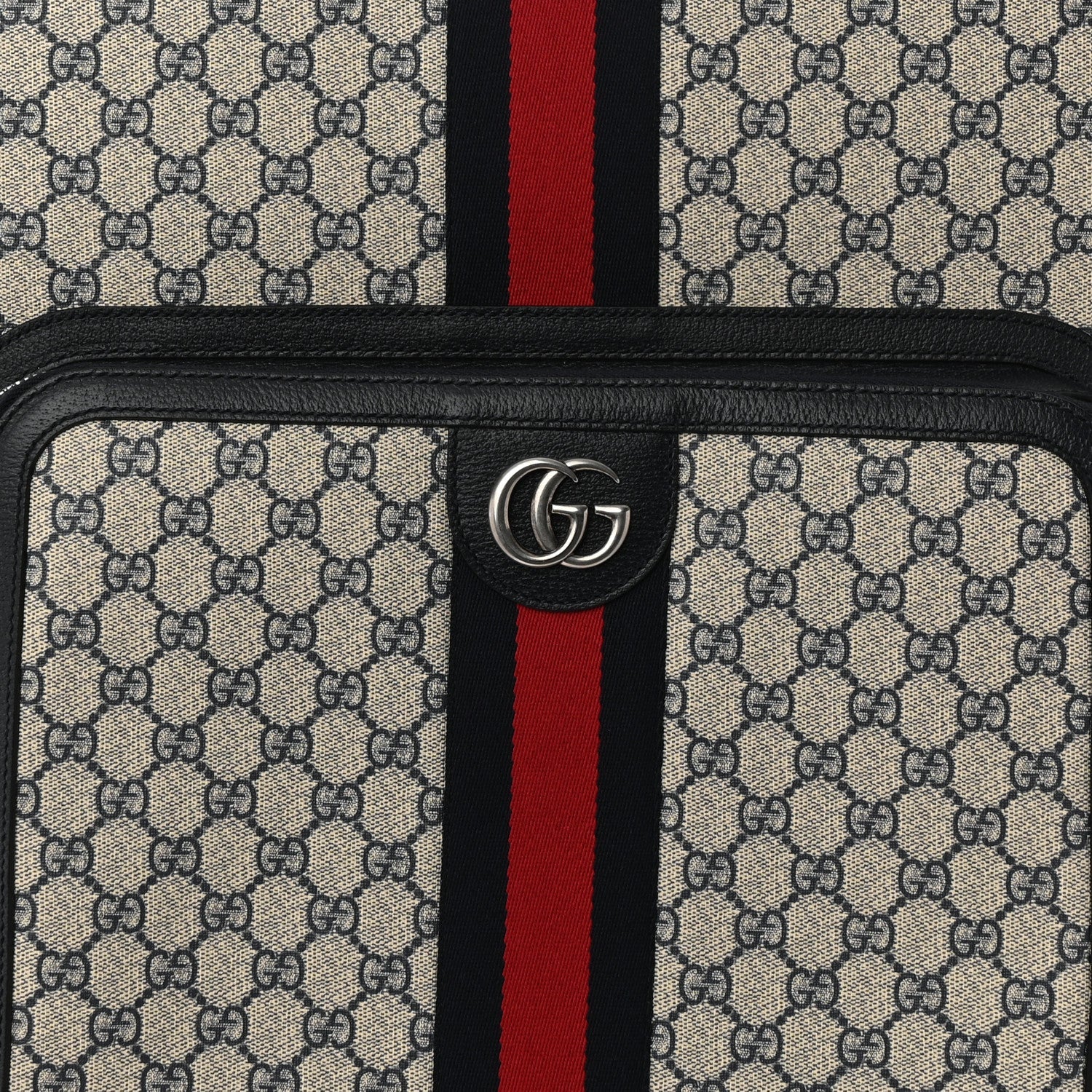 Gucci GG Supreme Monogram Textured Dollar Calfskin Web Large Savoy Trolley Suitcase Beige Blue