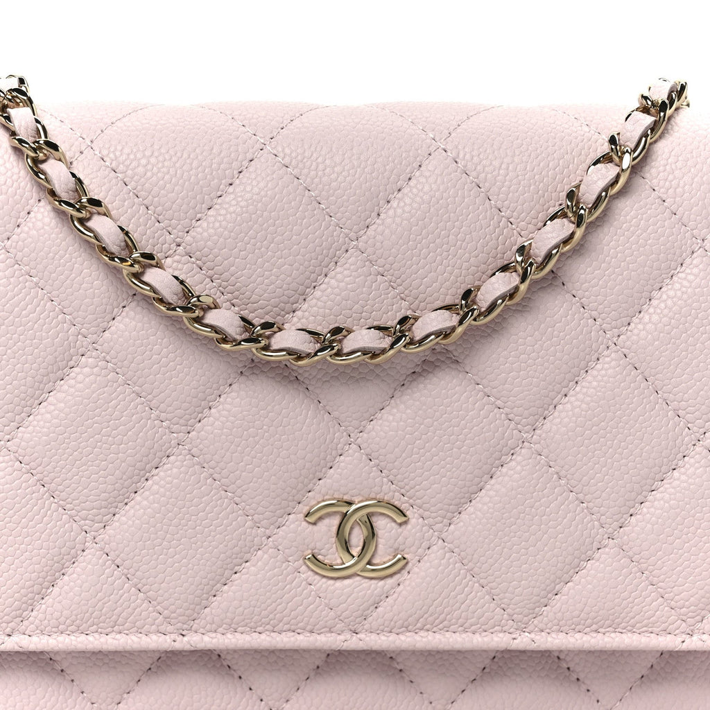 Chanel Caviar Quilted Tiny CC Wallet On Chain WOC Light Pink