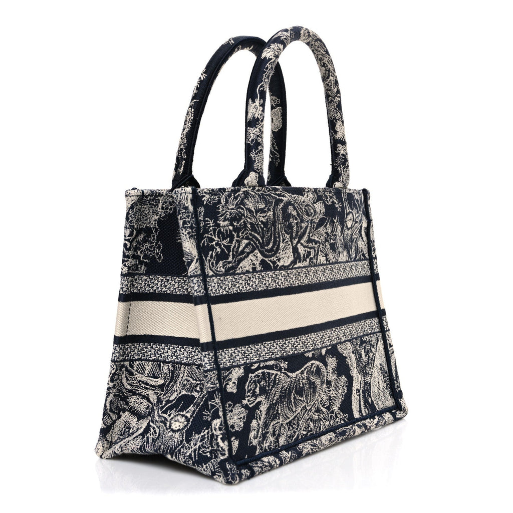 Christian Dior Canvas Embroidered Small Dioriviera Toile De Jouy Book Tote Blue
