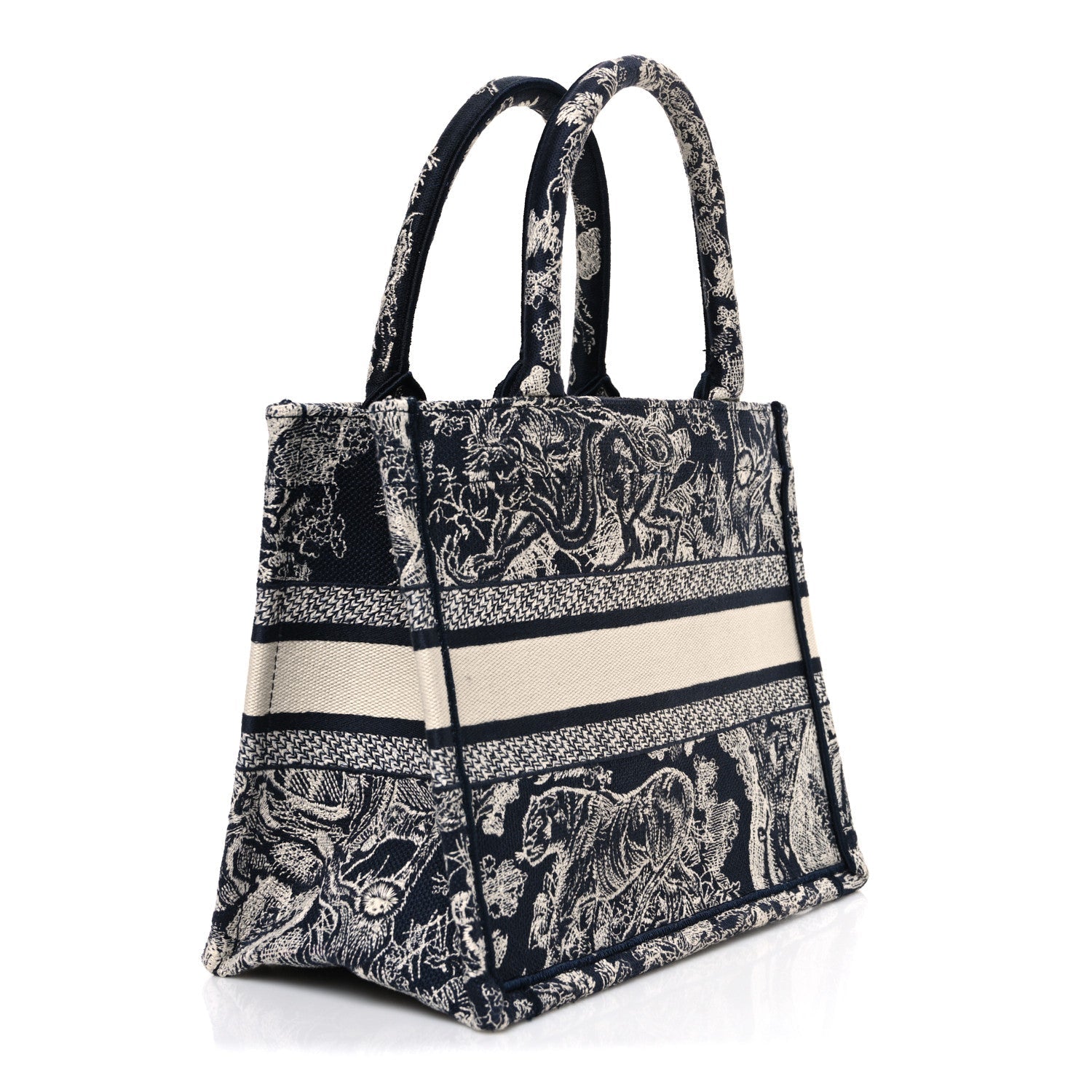 Christian Dior Canvas Embroidered Small Dioriviera Toile De Jouy Book Tote Blue